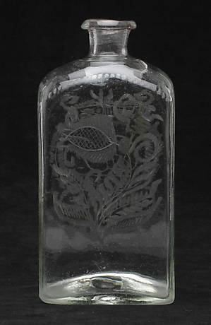 BRÄNNVINSFLASKA, glas, sannolikt Cedersbergs glasbruk, daterad 1838.