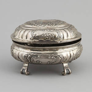 SOCKERSKRIN, silver, 18001900-tal, otydliga stämplar. Vikt 280 gram.