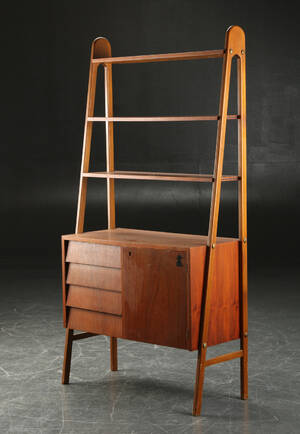 Reol af teaktræ, dansk design 1950erne