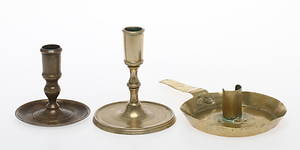 LJUSSTAKAR,  3 st, mässing, 1700-tal.