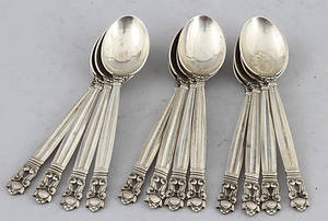 MOCCASKEDAR, 12 st, sterling silver Konge Georg Jensen, Danmark efter 1945. 140 gram.
