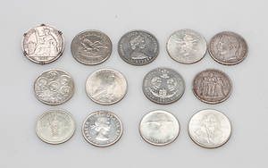 MYNT, 13 st, bl.a. silver, 1800-1900-tal.