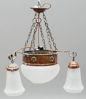 TAKLAMPA, metall och glas, jugend, 1900-talets början.