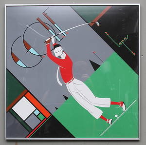 LEPAS. Frankrike. Motiv med golfspelare. Silk screening.