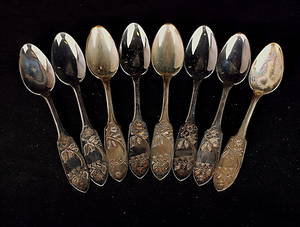 KAFFESKEDAR i silver, 8 st, vikt 96 gram, 195060-tal.