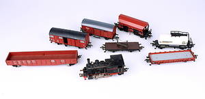 MODELLTÅG, 8 st, godsvagnar  lok, Fleischmann.