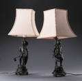 To bordlamper af metal forestillende riddere 2