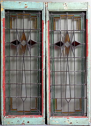 BLYGLASFÖNSTER, JUGEND, 1 par, början av 1900-talet.