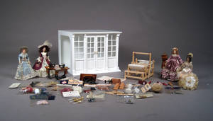 Samling dukkehusmøbler m.m.