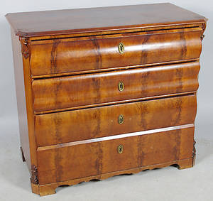 BYRÅ, 4-lådig, mahogny, senempire, 1800-tal.