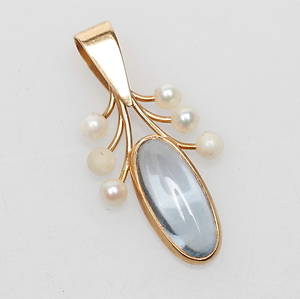 HÄNGE, guld 18k med pärlor och sten, vikt totalt ca 2,6 gram.