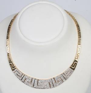 Guld collier 18kt, rigt besat m. similisten