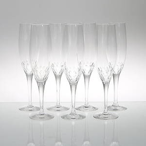 CHAMPAGNEGLAS, 7 st, kristall, Prelude, Nils Landberg, Orrefors.