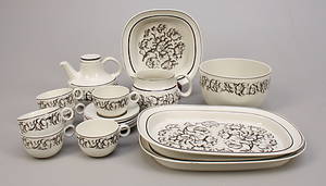 SERVISDELAR, 18 delar, stengods, Garden Stig Lindberg, Gustavsberg.