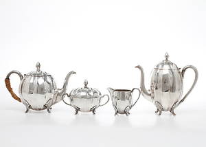 KAFFESERVIS, 4 delar, nysilver, C.G. Hallberg, 1900-talets första hälft.