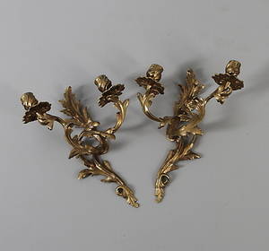 VÄGGAPPLIQUER, 1 par, rokokostil, 1900-talets första hälft.