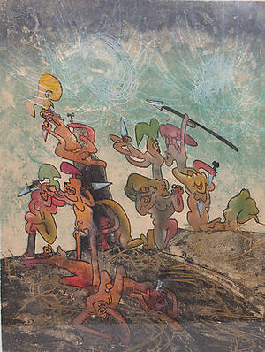 ROBERTO MATTA. Figurkomposition, färgetsning, signerad.