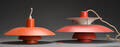 Poul HenningsePH-5 samt PH-43 pendel af rød og orange lakeret aluminium. 2