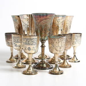 VIN och SNAPSGLAS, 12 st, nysilver, 1990-tal.