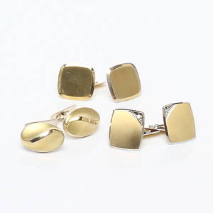 MANSCHETTKNAPPAR 3 par, silver, delvist förgyllt, svensk import, 1900-talets andra hälft.