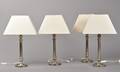 Fire par bordlamper med tinpatinering. Af nyere dato. 4