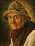 WRILLER. Fischer. ÖlHartfaserplatte. 25,5 x 20 cm. L. u. sign. Wriller. Rahmen.