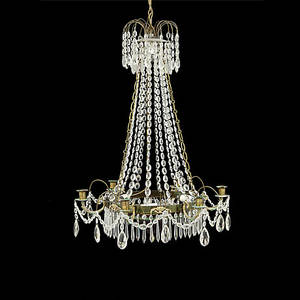 LJUSKRONA, gustaviansk stil 1900-tal, mässing med prismor och rött glas.