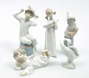 FIGURINER, porslin, 5 stycken, Lladro och Nao.