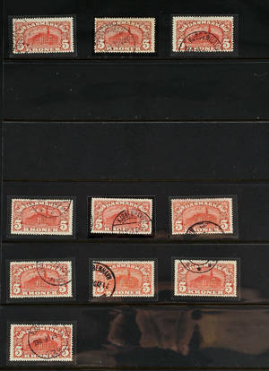 Danmark. Planche med 10 stk. 5-kroner Centralpostbygningen