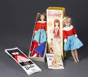 Mattel. To ældre Skipper dukker, ene med original æske mm. 2