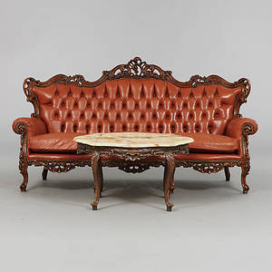 SOFFA samt BORD, rokokostil, 1900-tal.