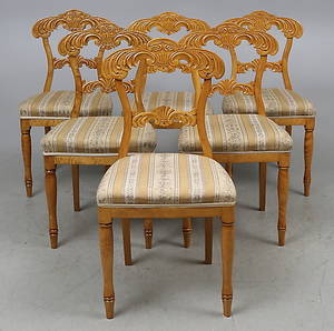 STOLAR, 6 st, senempire-stil, Anton Nygren, Ödeshög, 1960-tal.