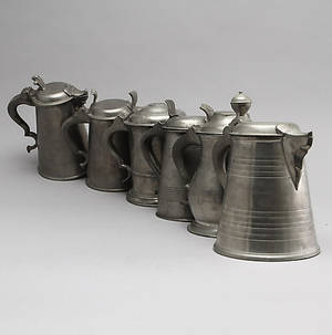 DRYCKESKANNOR, 6 st, tenn, 1800-tal.