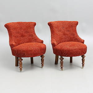 EMMAFÅTÖLJER, ett par, 18-1900-tal.