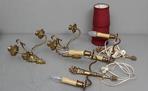 APPLIQUER, 2 par, mässing, 1900-tal.