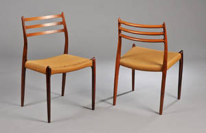 N. O.Møller Sæt på to stole model 78 i palisander. 2