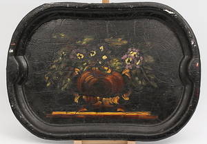 BRICKA, plåt, handmålad, allmoge, 1900-tal.