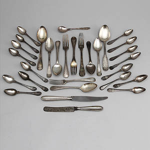SILVERBESTICK, 30 st, udda modeller och delar, 181900-tal, totalvikt ca 1000 gram.