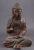 Siddende Buddha af træ 1900 tallet