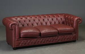 Sofa i chesterfield-stil, rødbrunt læder