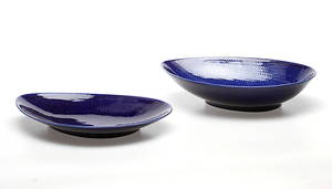 UPPLÄGGNINGSFATSKÅLAR, 2 st, flintgods, Blå Eld, Hertha Bengtsson, Rörstrand.