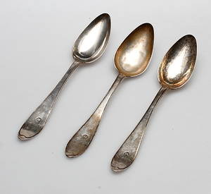 SKEDAR, 3 st, silver, Carl Magnus Ljungbergverksam 1827-1841, Norrköping 1836, vikt ca. 10,4 gram.