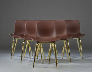 Rune Krøjgaard Knut Bendik Humlevik for NORR11. Langue Avantgarde Dining Chair, sæt på seks stole, brunt læder 6