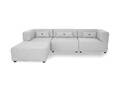 COUZ 155. Modulsofa bestående af 4 moduler og udskiftelige knapper i lændepuder, betrukket med slidstærkt SOHO stof i Light grey. Designet af COUZ DESIGN TEAM