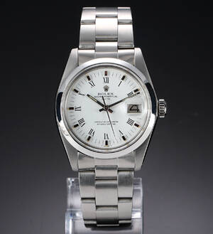 Rolex Date. Vintage herreur i stål med hvid skive med romertal, ca. 1979 Denne vare er sat til omsalg under nyt varenummer 4832994