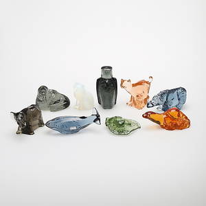 FIGURINER, 9 st, glas, World Wildlife, Kosta, Orrefors, Rejmyre.