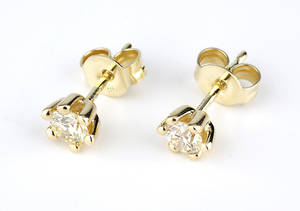 OHRSTECKER, 585er Gelbgold, 2 Brillanten 0,50 ct Lupenrein getönt.