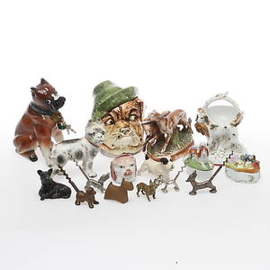 PARTI DIVERSE PORSLIN OCH METALL, Hundar, 18001900-tal.