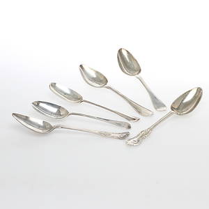 SKEDAR, 6 st, silver, varierande mästare och modeller, 1800-tal.