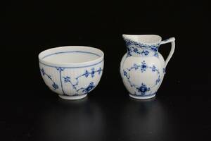 Gräddkanna, samt sockerskål, Musselmalet, Royal Copenhagen